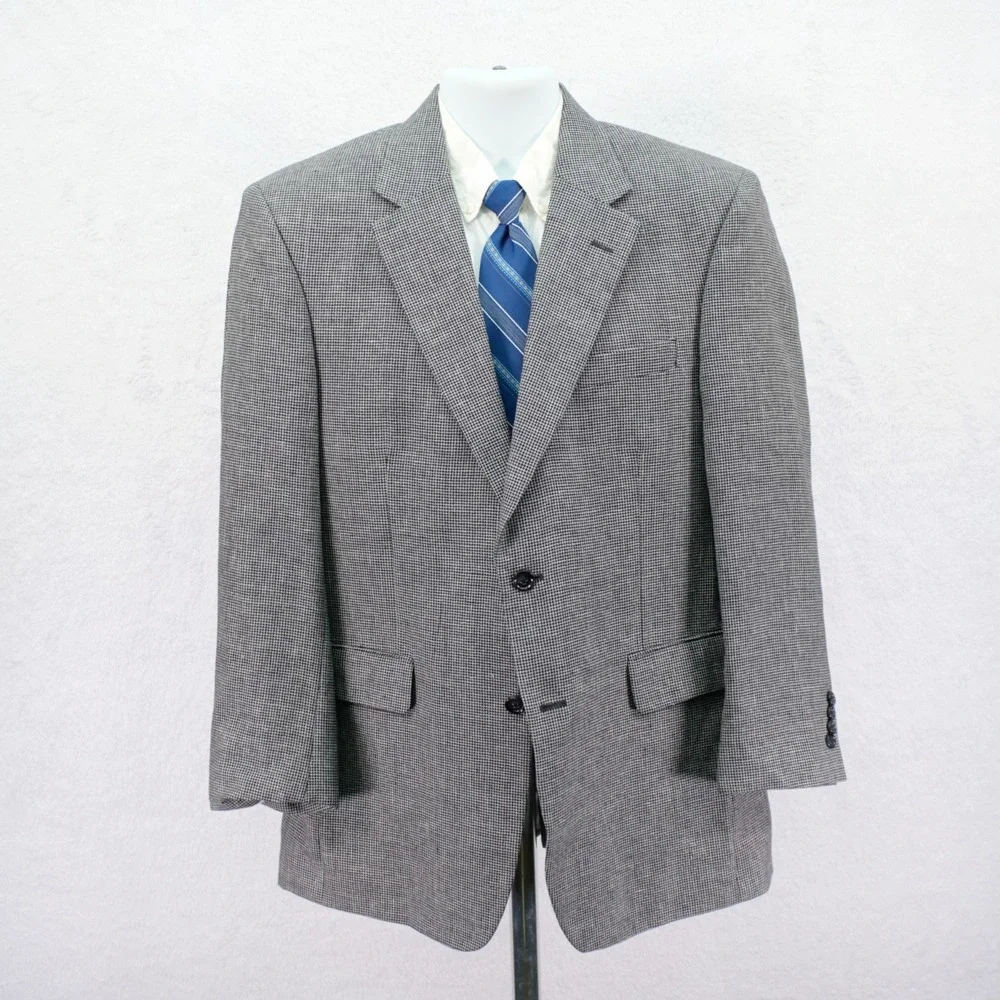 Jos A Bank Linen Tweed Wool Black Gray Check Sport Coat 40R‎ 2 Button Tagged 41R
